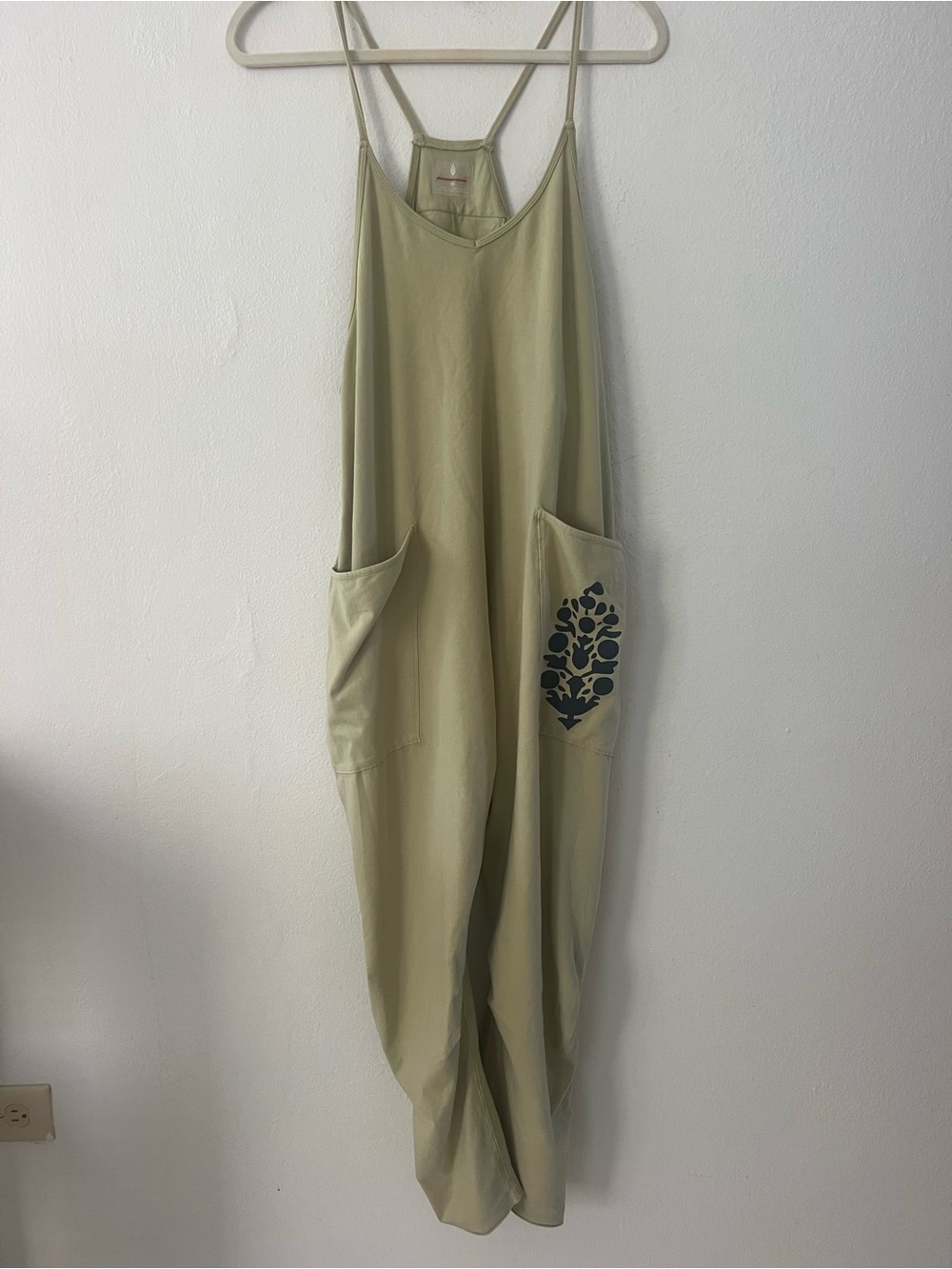 FP Movement by Free People Olive Green Strappy Jumpsuit with Pocket Print